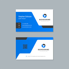 Business card design blue and black colors template modern corporate branding style vector illustration. Two sides with abstract logo on clean background