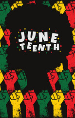 Wall Mural - afro woman silhouette between hands of freedom juneteenth