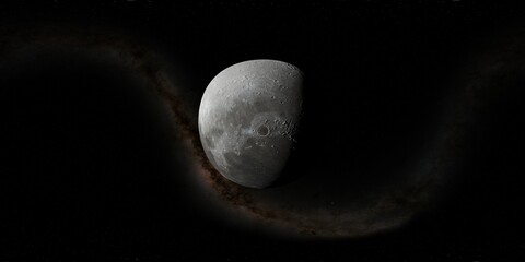Wall Mural - 360 degree environment map of an orbital view of the moon in a height of 750 km above the crater pla
