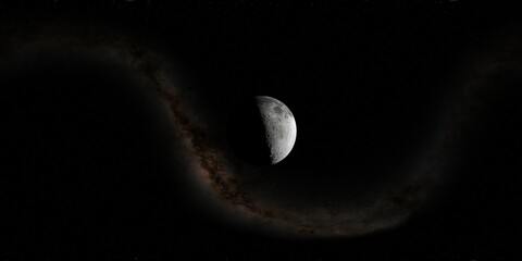 Wall Mural - 360 degree environment map of an orbital view of the moon in a height of 2500 km above the surface. 