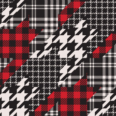 Wall Mural - Houndstooth pattern patchwork collage. Lumberjack, tattersall and tartan plaid blend.