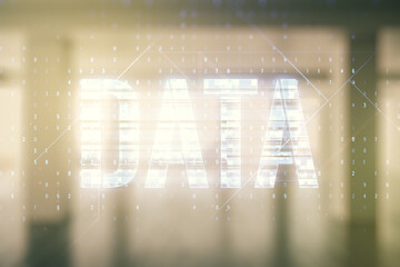 Aufkleber - Data word hologram on empty room interior background, big data and blockchain concept. Multiexposure