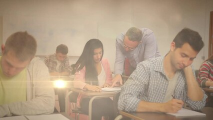 Poster - Animation of light over diverse students writing in notebooks