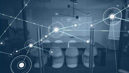 Poster - Animation of network of connections with icons over office interior