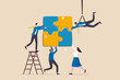 © Nuthawut - Collaboration work together to solve problem, teamwork unite together to achieve success, connected people or community help finding solution concept, business people team succeed solve jigsaw puzzle.