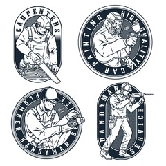 Poster - Workmen monochrome badges set with inscriptions