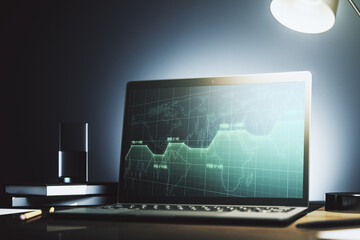 Poster - Modern computer monitor with abstract statistics data hologram interface, computing and analytics concept. 3D Rendering