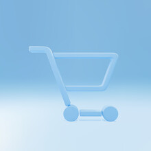 3d Blue Shopping Cart Icon Isolated On Blue Background. Online Buying Concept. Delivery Service Sign. Supermarket Basket Symbol. Vector Illustration.