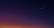 © Nature Peaceful  - Crescent moon on dusk sky twilight background, religion of Islamic and well editing text Ramadan, Eid Al Fitr, Eid Al Adha