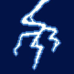 colorful simple vector flat pixel art illustration of cartoon thunder lightning from above