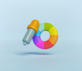 Poster - 3d render. simple color picker tool with rainbow ring isolated. graphic design tool.