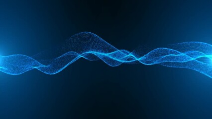Poster - Neon wave animation background. Spiral rotation line,  point. Glowing particles of musical wave. Northern lights. LED strip. Artificial intelligence. Technology, medicine, business. 3d rendering. 4k