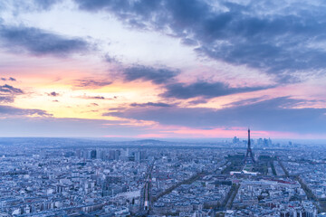 Canvas Print - Paris view from above at sunset. France, Europe