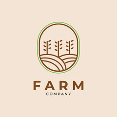 Wall Mural - minimalist farm line art logo emblem vector template design