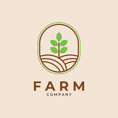 Wall Mural - minimalist farm line art logo emblem vector template design