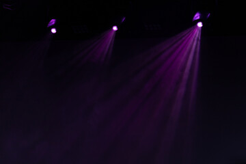 The stage of the theater illuminated by spotlights from the auditorium