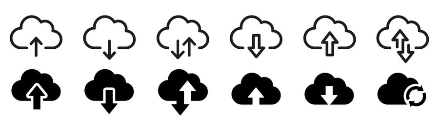 Cloud download and upload icon. Upload download cloud arrow. Line style. Download cloud computing outline and filled vector sign. Download symbol.