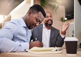 Poster - Jot down these ideas for me. Shot of two businessmen having a meeting.