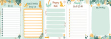 To Do List Template Collection. Daily Planner Set, Weekly Planner, Note Paper Decorated Tropical Jungle Leaves, Leopards.