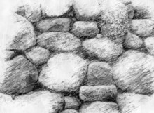 Close-up Of Stone Wall In Pencil Drawing Style