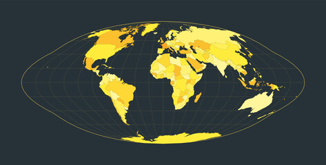 Wall Mural - World Map. Pseudocylindrical equal-area Goode homolosine projection. Futuristic world illustration for your infographic. Bright yellow country colors. Awesome vector illustration.