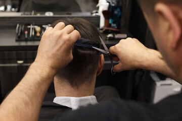 Sticker - Professional hairdresser cutting man's hair in barbershop