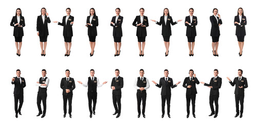 Poster - Collage with photos of receptionists on white background. Banner design