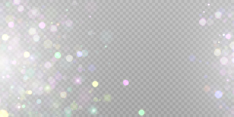 Leinwandbilder - Sparkling glare light effects with colorful shimmer. Beautiful lens flare effect with bokeh, glittery particles and rays. Shining abstract background. Vector illustration