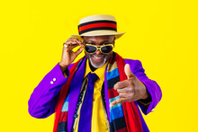 Cool Senior African Man With Fashionable Outfit Portrait - Funny Old Male Person With Cool And Playful Attitude On Colorful Background