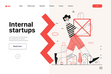 Wall Mural - Startup illustration, website landing template Flat line vector modern concept illustration, startup metaphor. Concept of building new business, strategy, company processes. Internal startups