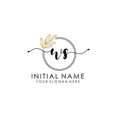 Wall Mural - WS Luxury initial handwriting logo with flower template, logo for beauty, fashion, wedding, photography