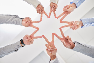 Poster - Trust our team to stay on top of things. Shot of a group of unrecognizable businesspeople joining their hands against a white background.