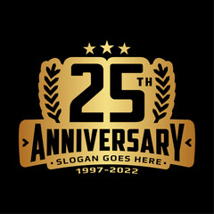 25 years anniversary logo design template. 25th anniversary celebration logotype. Vector and illustration.