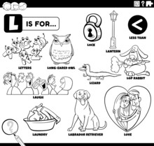 Letter L Words Educational Set Coloring Book Page