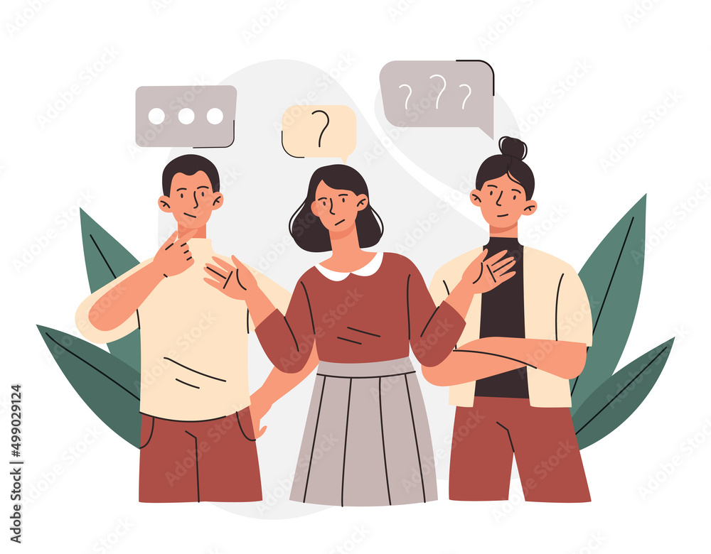 Humans Explaining Questions People ask questions concept. Young male and female entrepreneurs ...