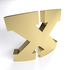 Poster - X letter in brass material isolated on white background - 3D rendering illustration
