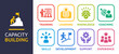 Capacity building vector icon. Containing training, learning, knowledge, coaching, skills, development and support icon vector illustration.
