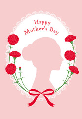 Wall Mural - vector background with red carnations and a female face profile in a lace frame for Mother’s Day banners, cards, flyers, social media wallpapers, etc.