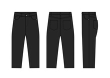 Loose Jeans Pants Vector Template Illustration | Black