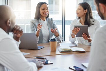 Poster - Theres always something new to discuss. Shot of a group of businesspeople having a meeting in a boardroom at work.