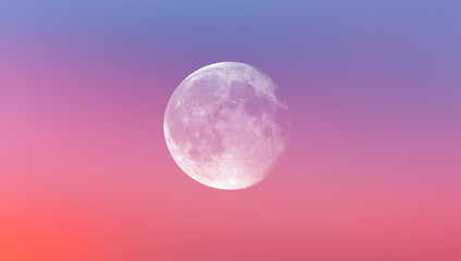 Poster - Dusk sky with full moon in the  clouds at amazing sunset 