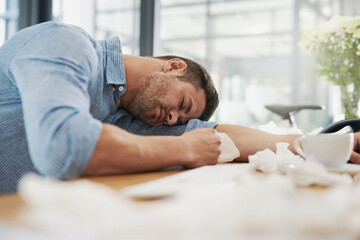 Wall Mural - I just need to zone out for a bit. Cropped shot of a tired young man with his head down on his desk.