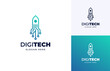 Space technology rocket launch wire vector logo design, Creative digital modern rocket flight logo design