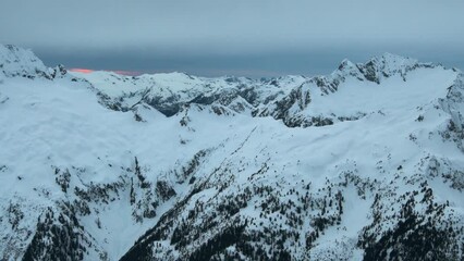 Wall Mural - 4k aerial of tantalus range in the coast mountains in late winter, british columbia, canada