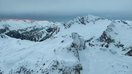 Wall Mural - 4k aerial of tantalus range in the coast mountains in late winter, british columbia, canada