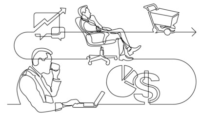 Poster - business concept one line drawing illustration of work process