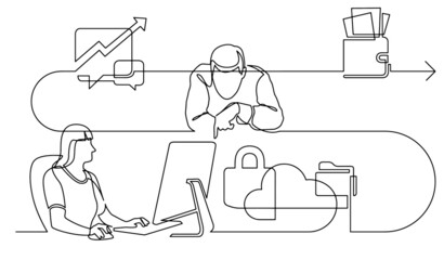 Poster - business concept one line drawing illustration of work process