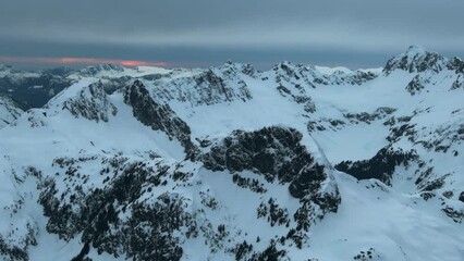 Wall Mural - 4k aerial of tantalus range in the coast mountains in late winter, british columbia, canada