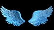 © DRN Studio - Blue and white gradient patterned wings under black lighting background. Concept image of free activity, decision without regret and strategic action. 3D CG. 3D illustration.