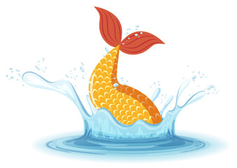 Sticker - A water splash with mermaid tail on white background